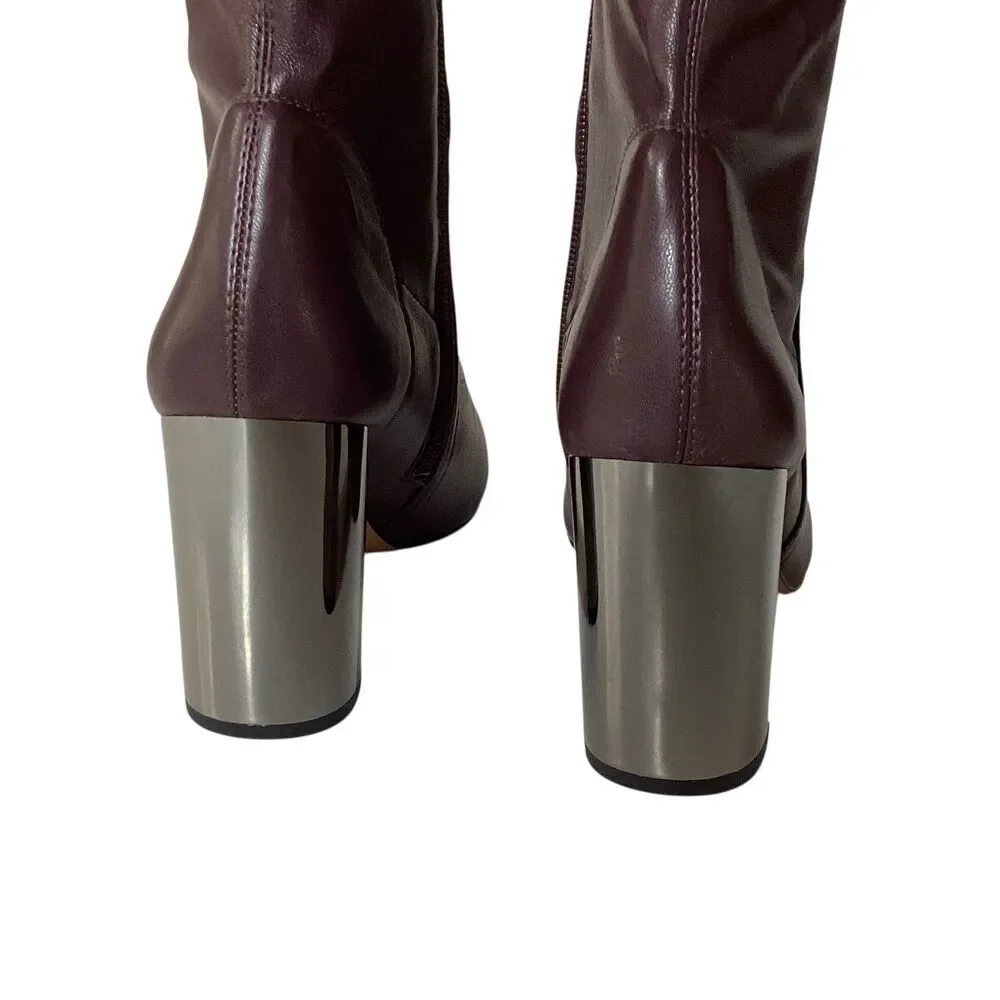 Franco Sarto Kolette Burgundy Metallic Block Heel Pointed Toe Tall Boots 8M